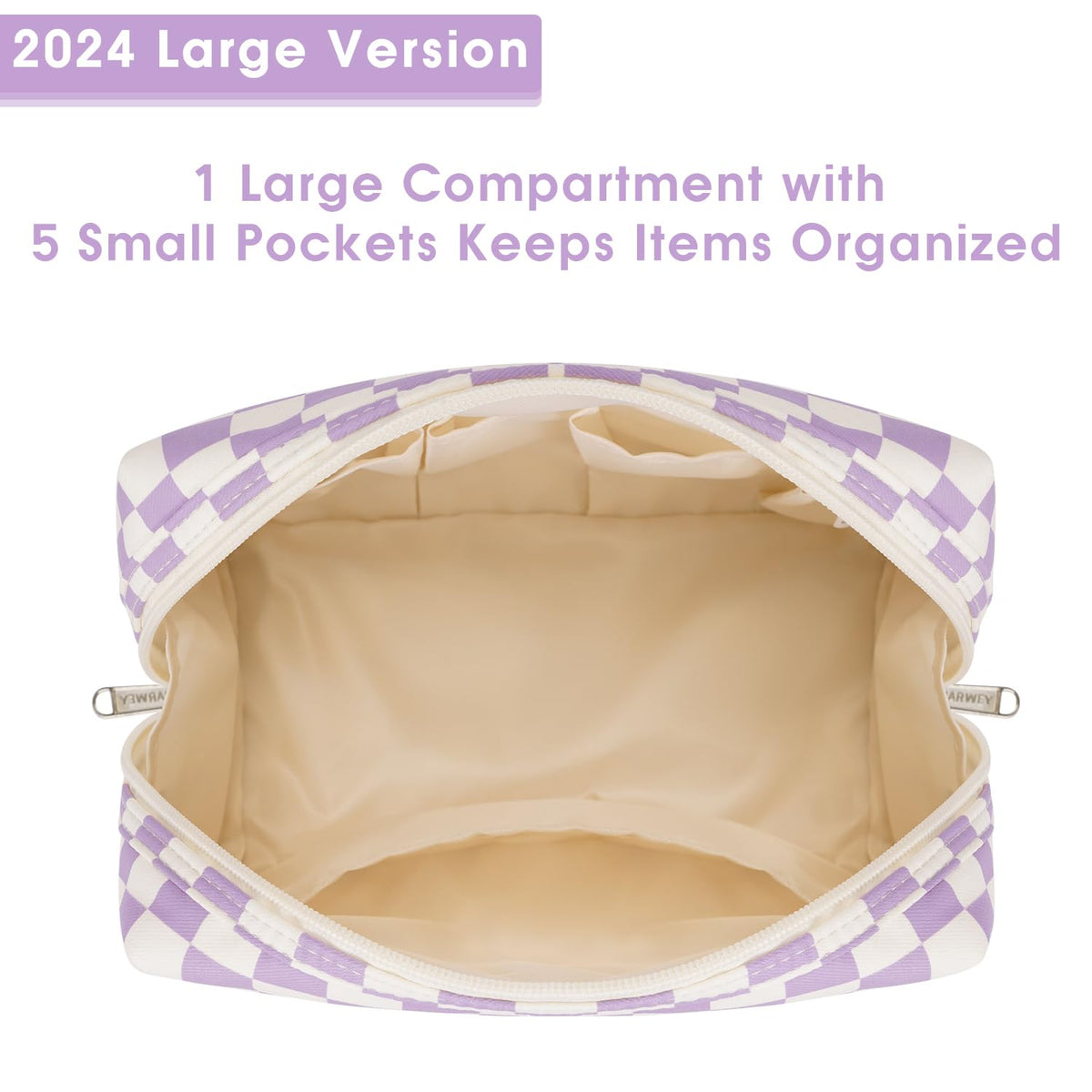 Narwey Checkered Makeup Bag lifestyle scene with makeup products