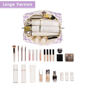Narwey Checkered Makeup Bag showing compartments and organization