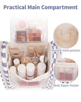 Narwey Checkered Toiletry Bag showing internal organization with mesh pockets