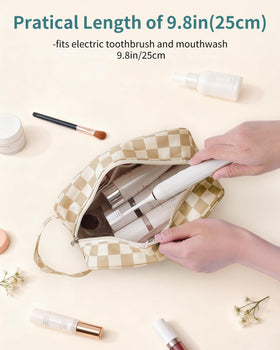 Narwey Checkered Travel Toiletry Bag in travel setting