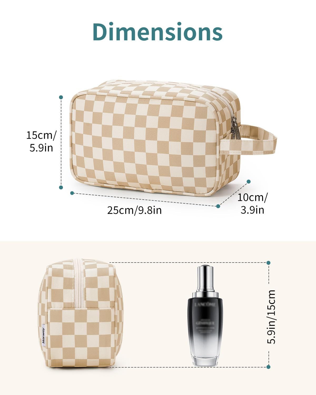 Narwey Checkered Travel Toiletry Bag on a bathroom counter