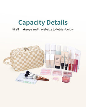 Narwey Checkered Travel Toiletry Bag opened showing compartments