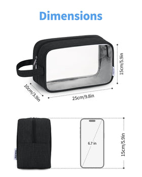 Narwey Clear Travel Toiletry Bag on a bathroom counter