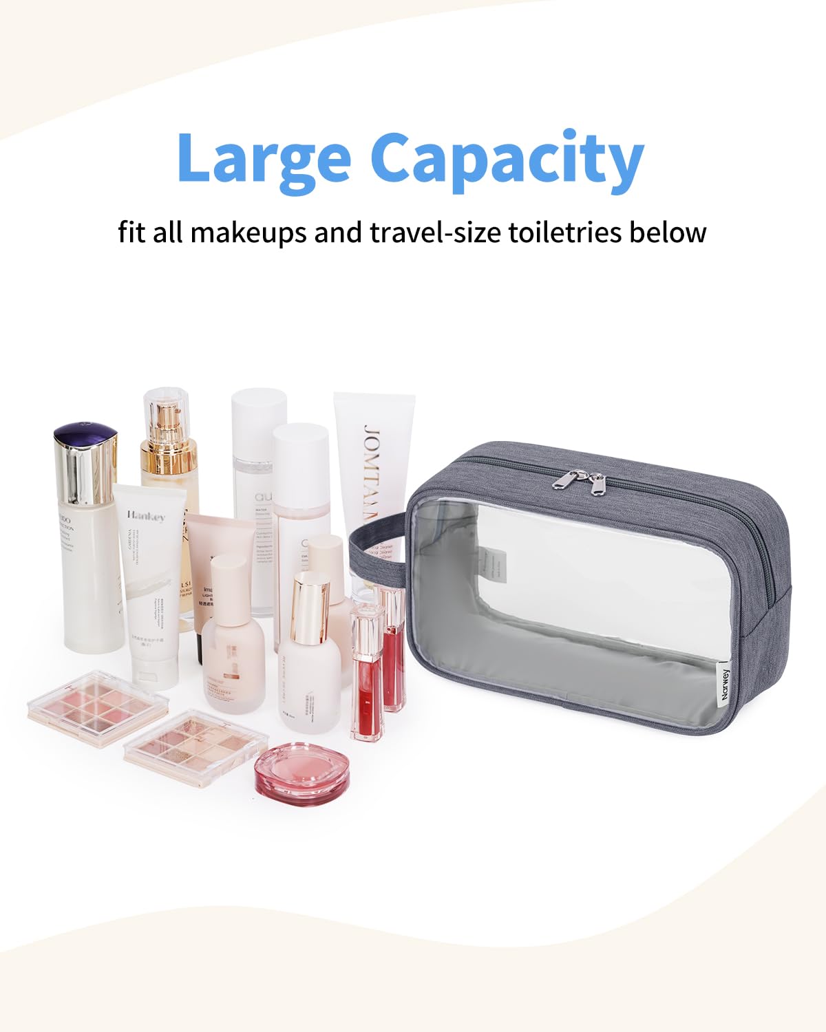 Narwey Clear Travel Toiletry Bag open with toiletries inside