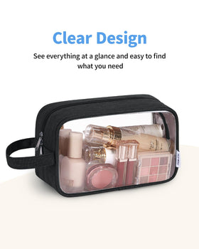 Narwey Clear Travel Toiletry Bag showing zipper and side handle