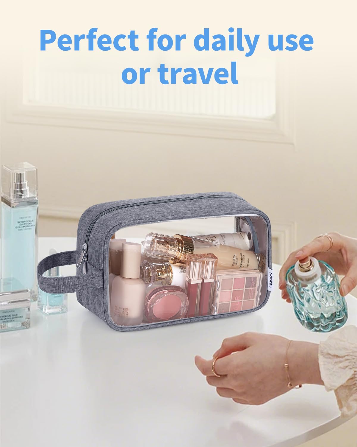 Narwey Clear Travel Toiletry Bag with colourful toiletries