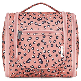 Narwey Hanging Cheetah Toiletry Bag front view in orange leopard pattern