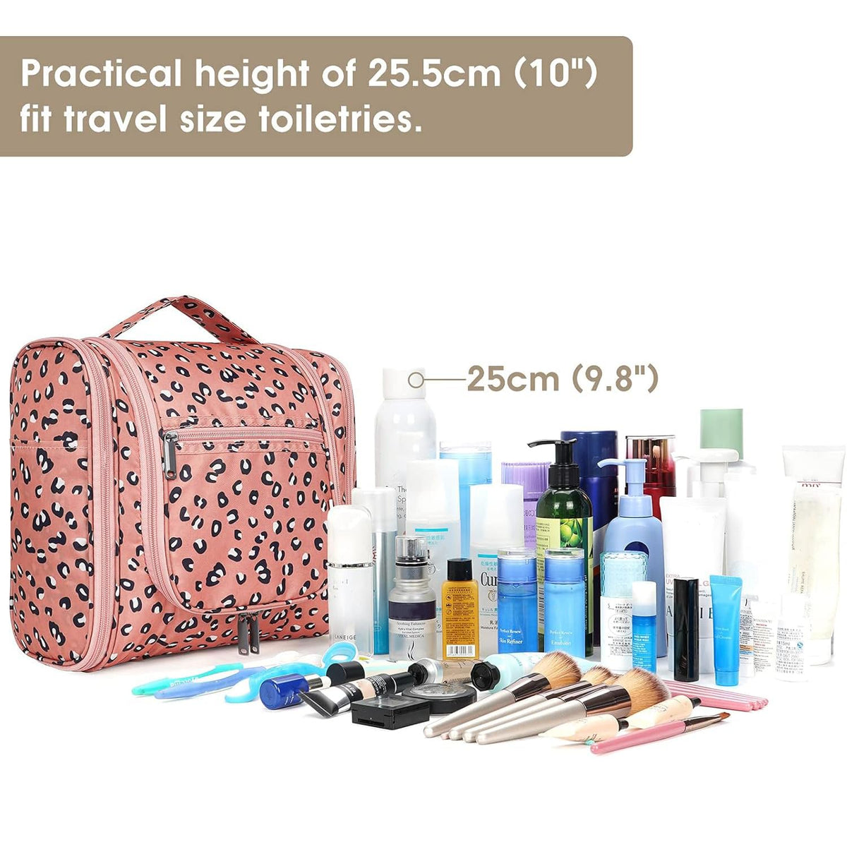 Narwey Hanging Cheetah Toiletry Bag packed flat for travel