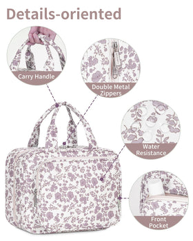 Narwey Hanging Floral Toiletry Bag compact design on a table