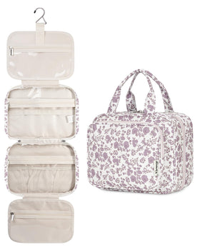 Narwey Hanging Floral Toiletry Bag front view in Dusty Pink