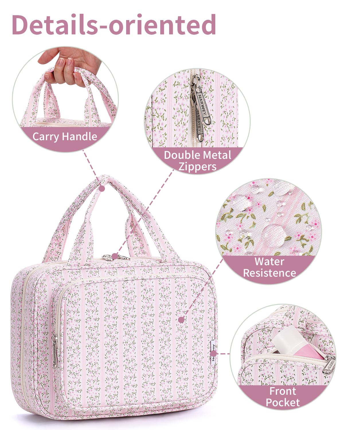 Narwey Hanging Toiletry Bag displayed on a bathroom counter