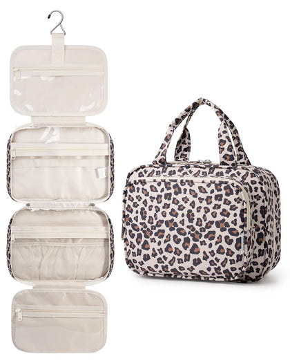 Narwey Hanging Toiletry Bag front view in leopard design
