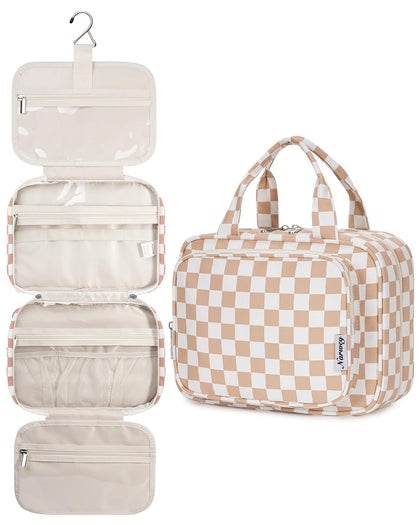 Narwey Hanging Toiletry Bag front view in light checkerboard