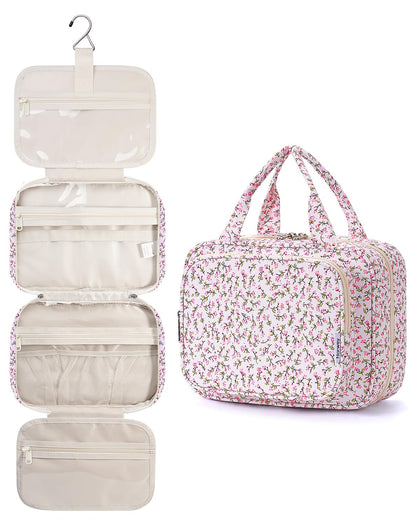Narwey Hanging Toiletry Bag front view in pink flower design