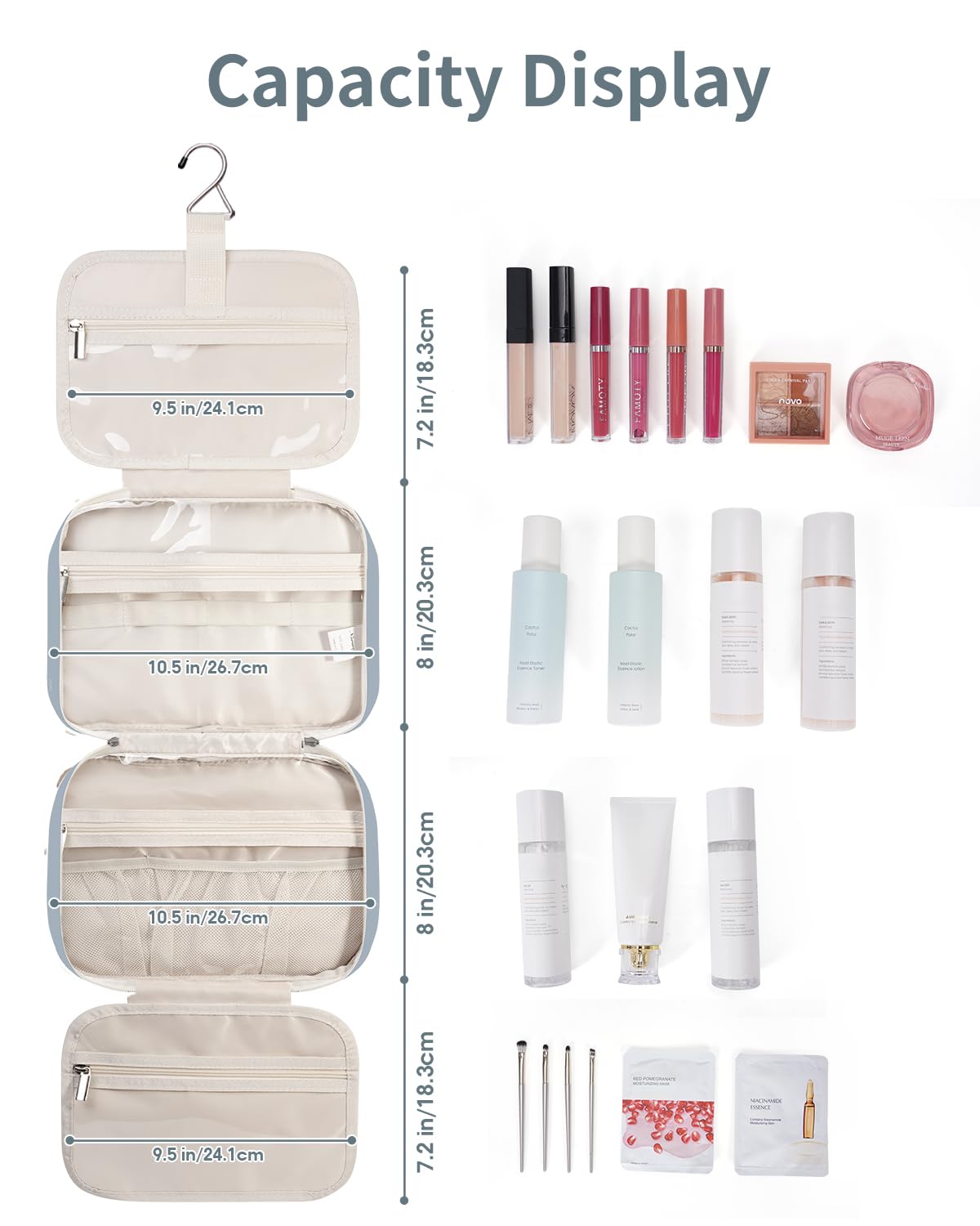 Narwey Hanging Toiletry Bag greyish blue hanging from a towel rack
