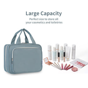 Narwey Hanging Toiletry Bag greyish blue with reliable zippers close-up