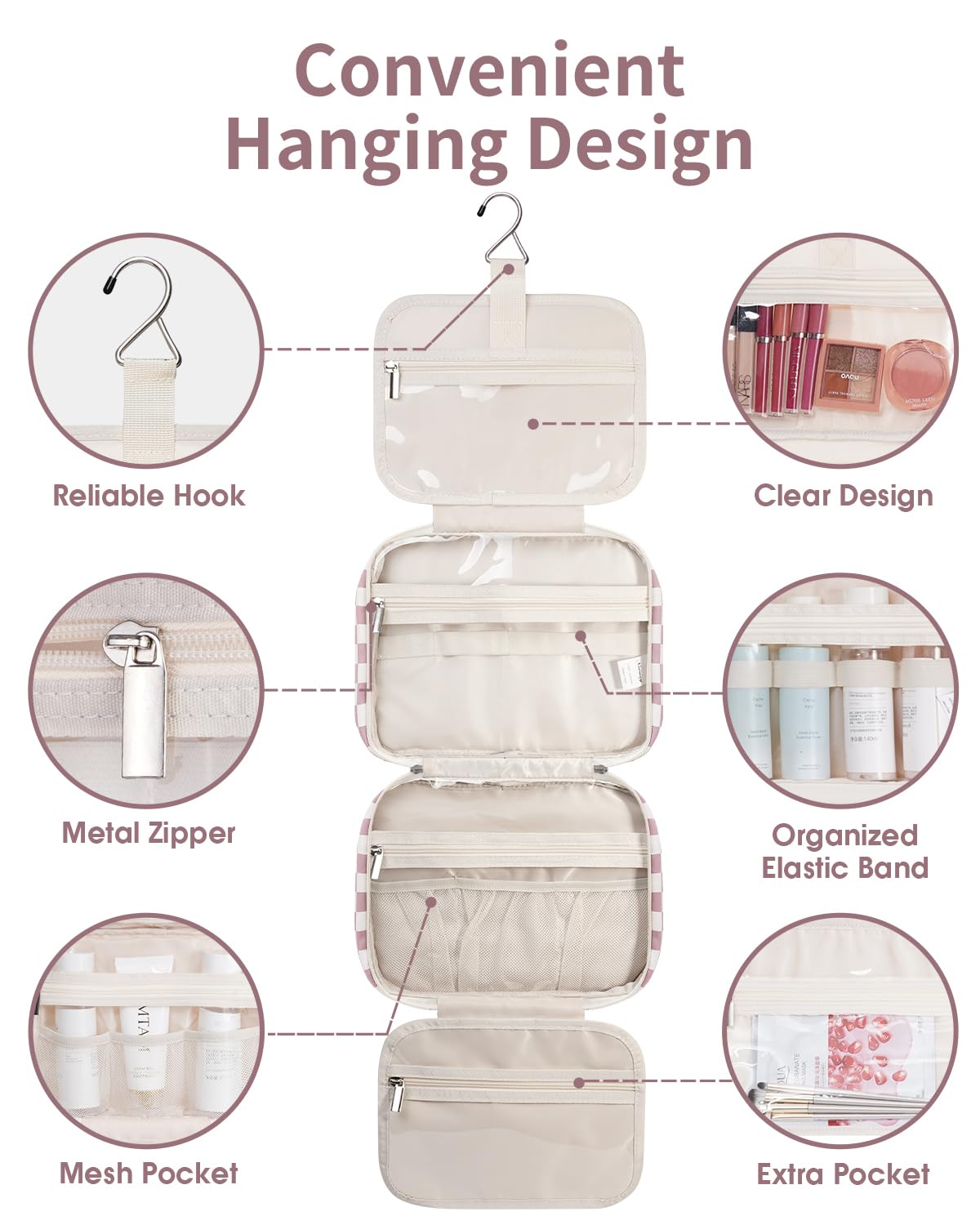 Narwey Hanging Toiletry Bag hanging from a towel rack
