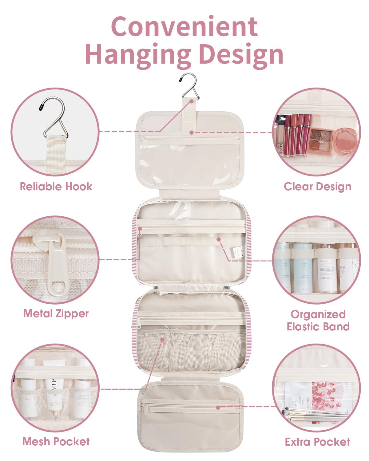Narwey Hanging Toiletry Bag hanging from a towel rack