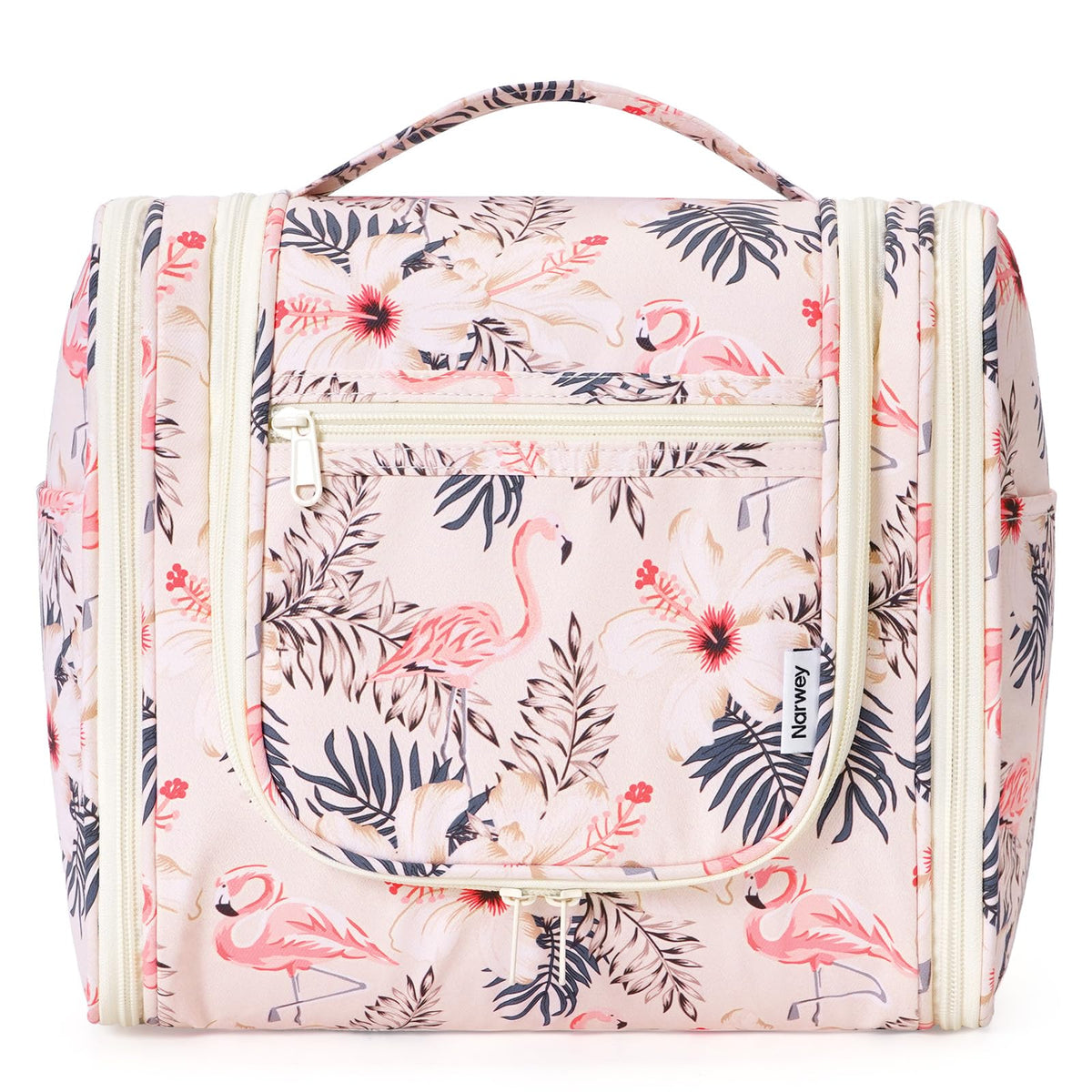 Narwey Hanging Toiletry Bag Large Beige Bird front view