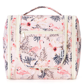 Narwey Hanging Toiletry Bag Large Beige Bird front view