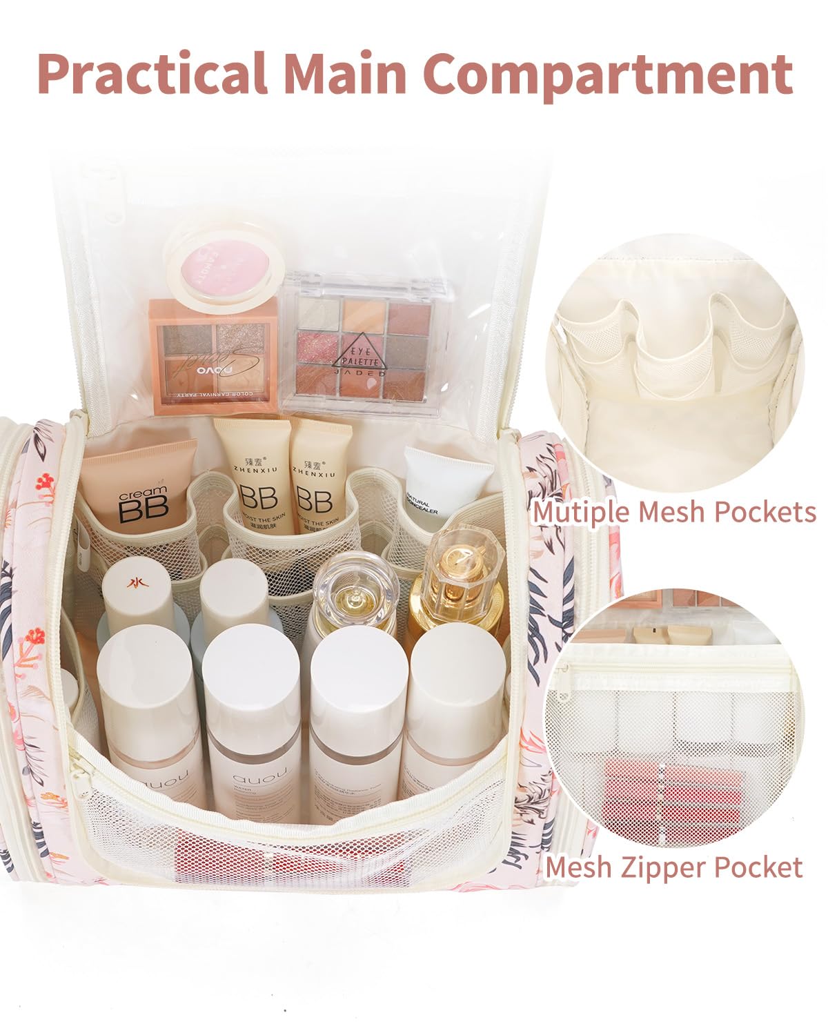 Narwey Hanging Toiletry Bag Large Beige Bird hanging from a hook