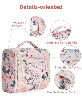 Narwey Hanging Toiletry Bag Large Beige Bird packed flat