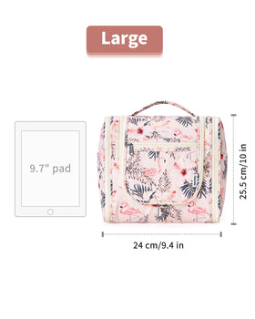 Narwey Hanging Toiletry Bag Large Beige Bird with toiletries inside