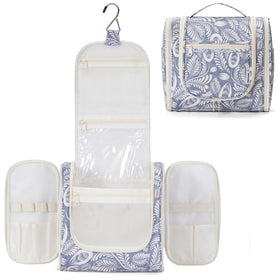 Narwey Hanging Toiletry Bag large blue leaf design front view
