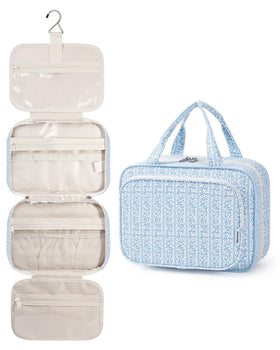Narwey Hanging Toiletry Bag Medium Blue Flower Buds front view
