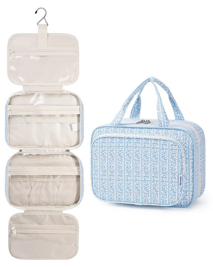 Narwey Hanging Toiletry Bag Medium Blue Flower Buds front view