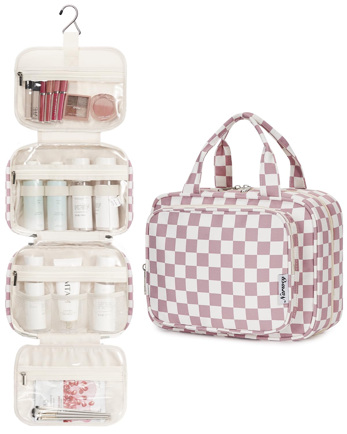 Narwey Hanging Toiletry Bag open showing multiple compartments