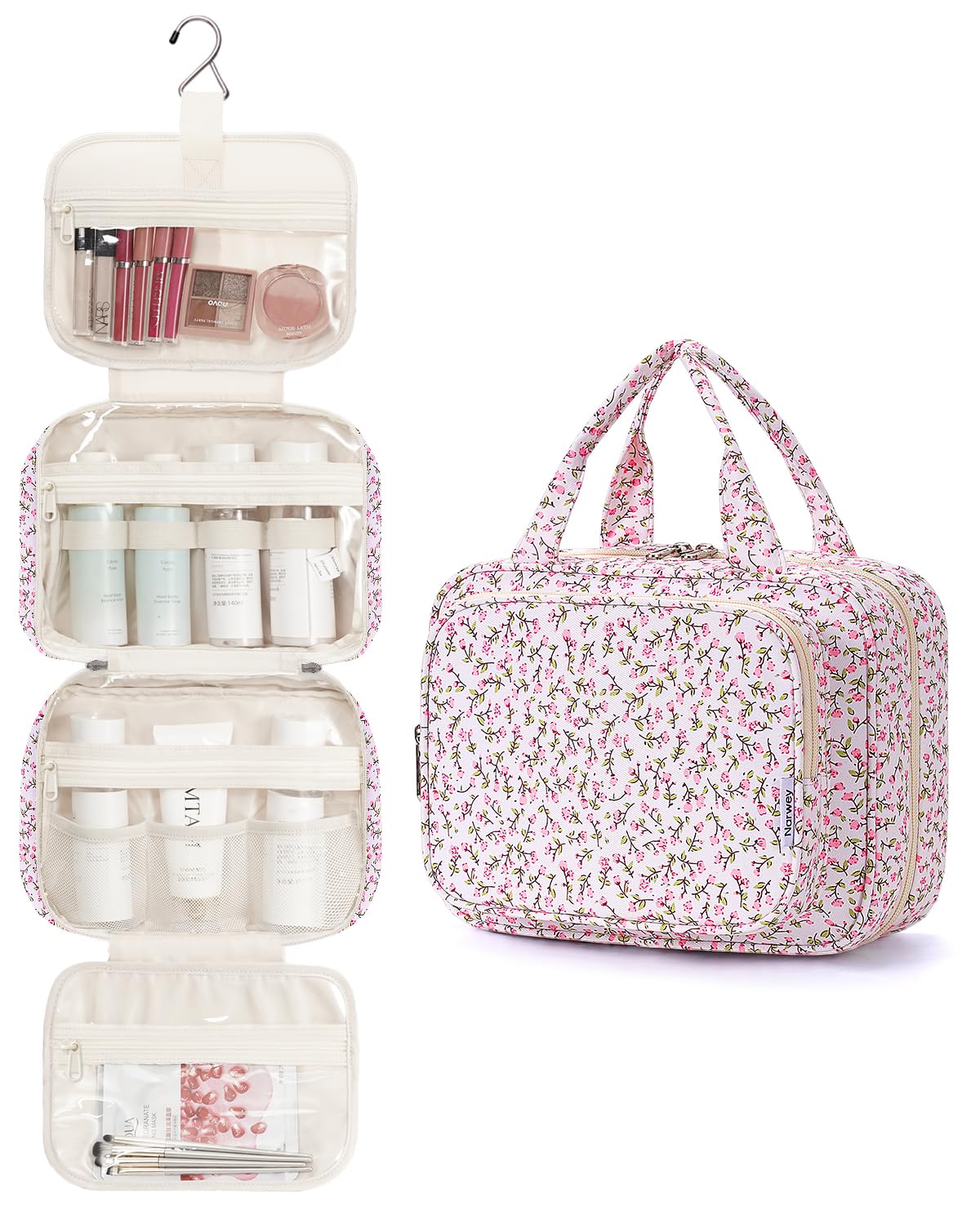 Narwey Hanging Toiletry Bag open showing multiple compartments