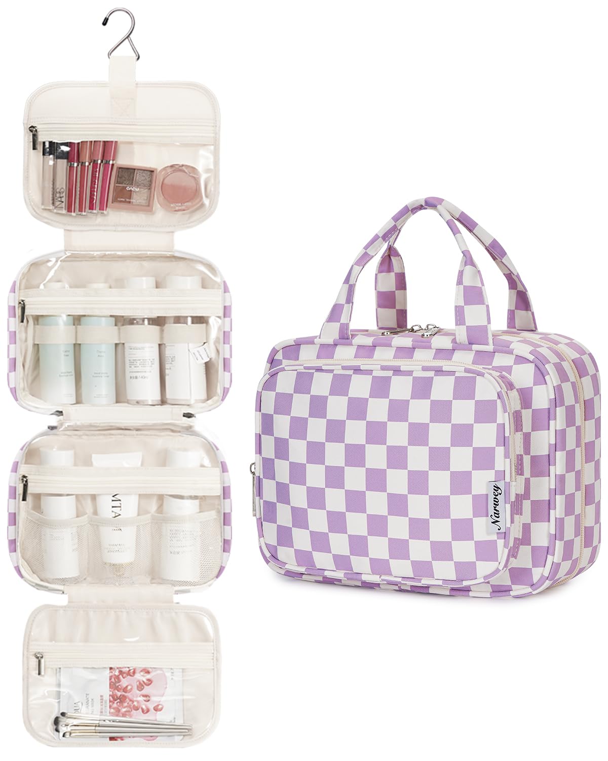 Narwey Hanging Toiletry Bag open showing multiple compartments
