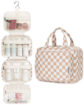 Narwey Hanging Toiletry Bag opened showing multiple compartments