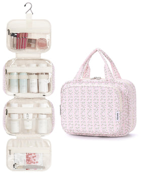 Narwey Hanging Toiletry Bag opened showing multiple compartments