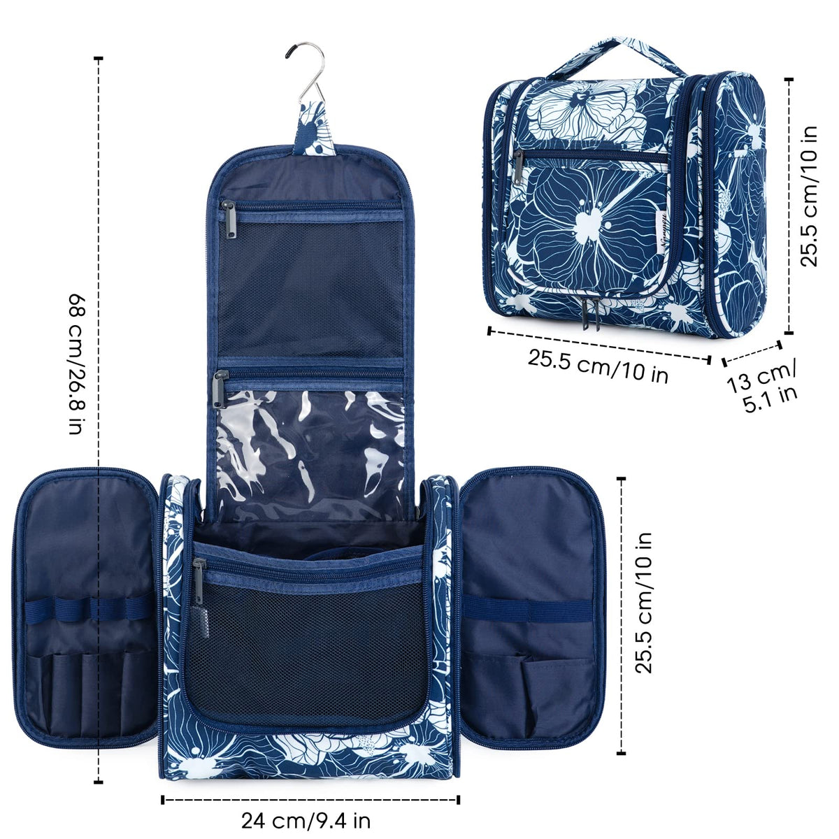 Narwey Hanging Toiletry Bag showcasing practical height for toiletries
