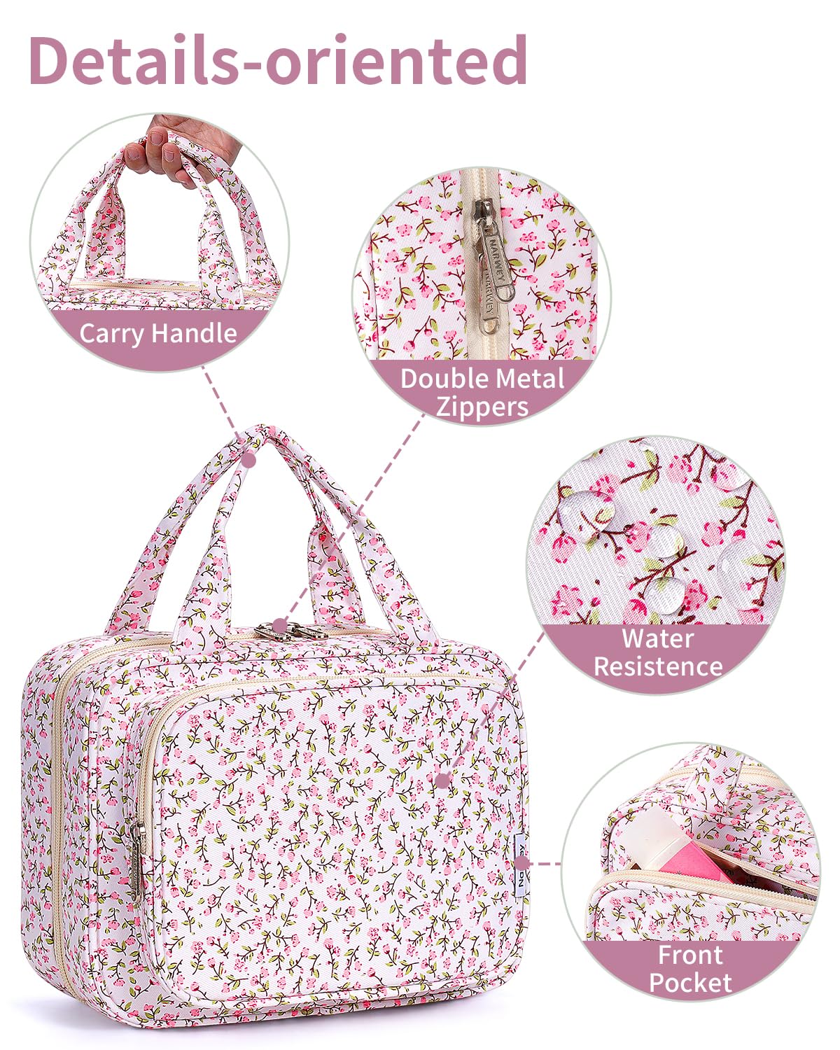 Narwey Hanging Toiletry Bag side view with dimensions