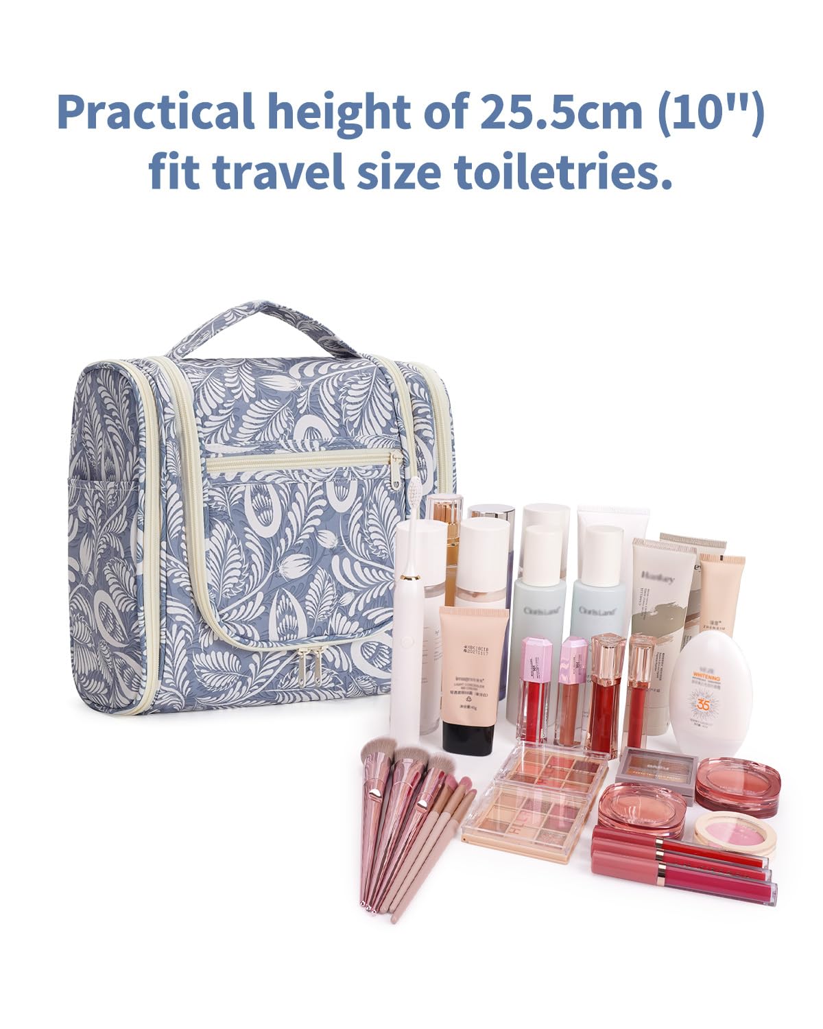 Narwey Hanging Toiletry Bag side view with zippers