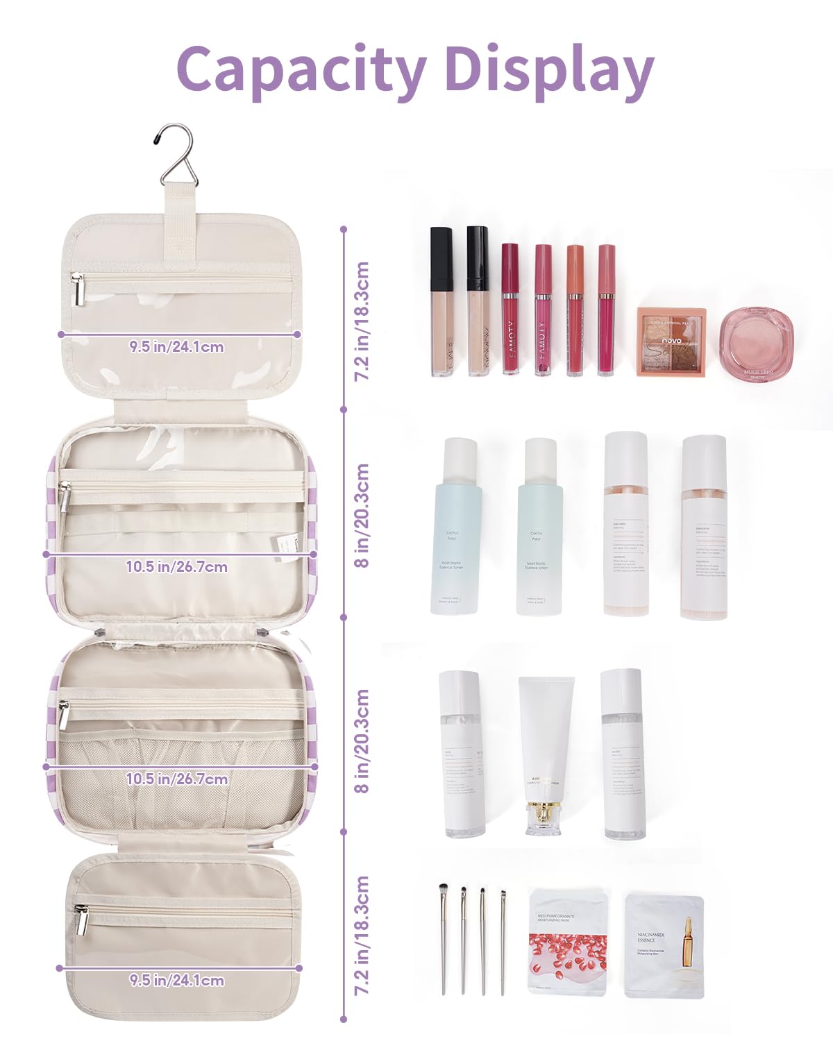 Narwey Hanging Toiletry Bag side view with zippers