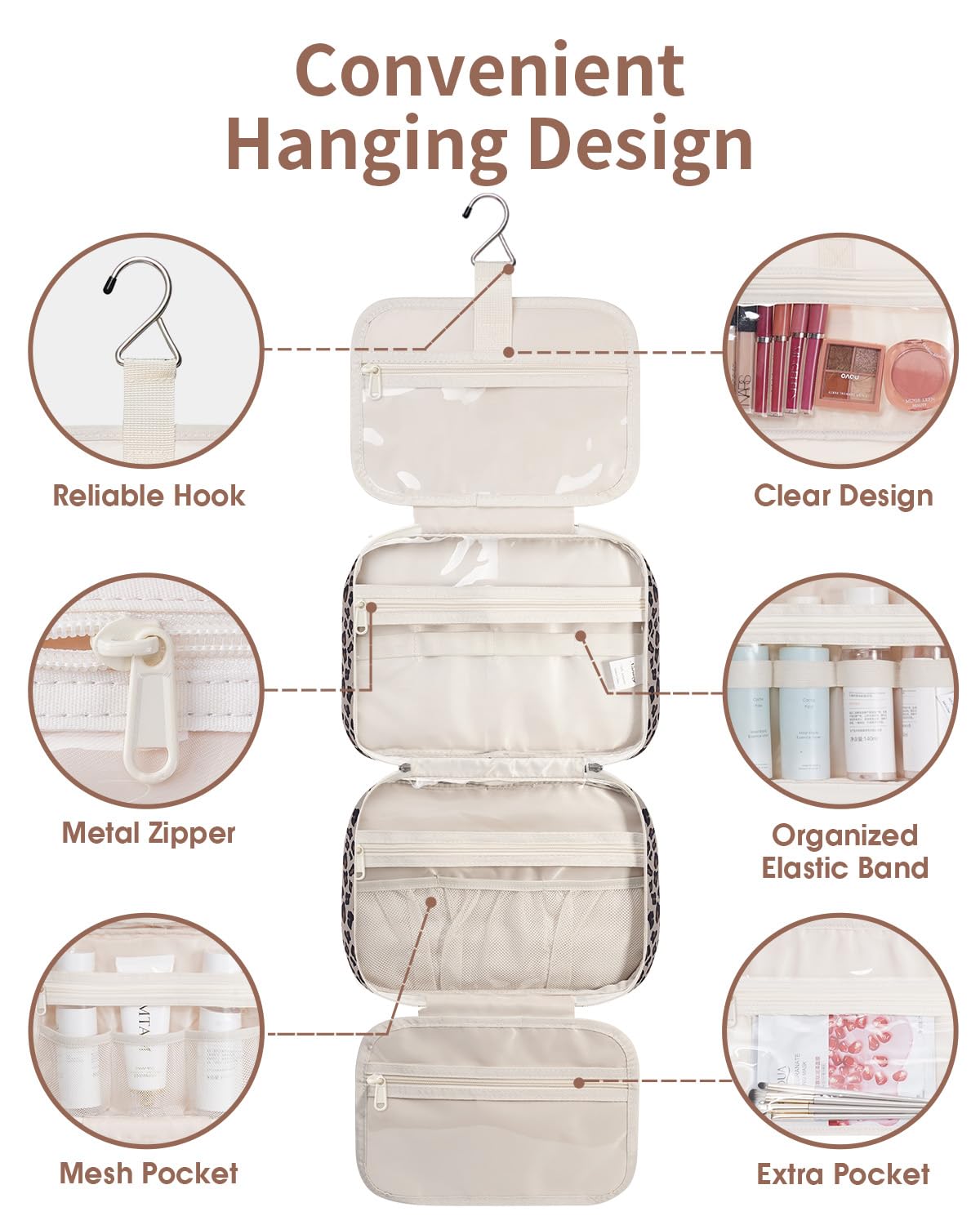 Narwey Hanging Toiletry Bag side view with zippers