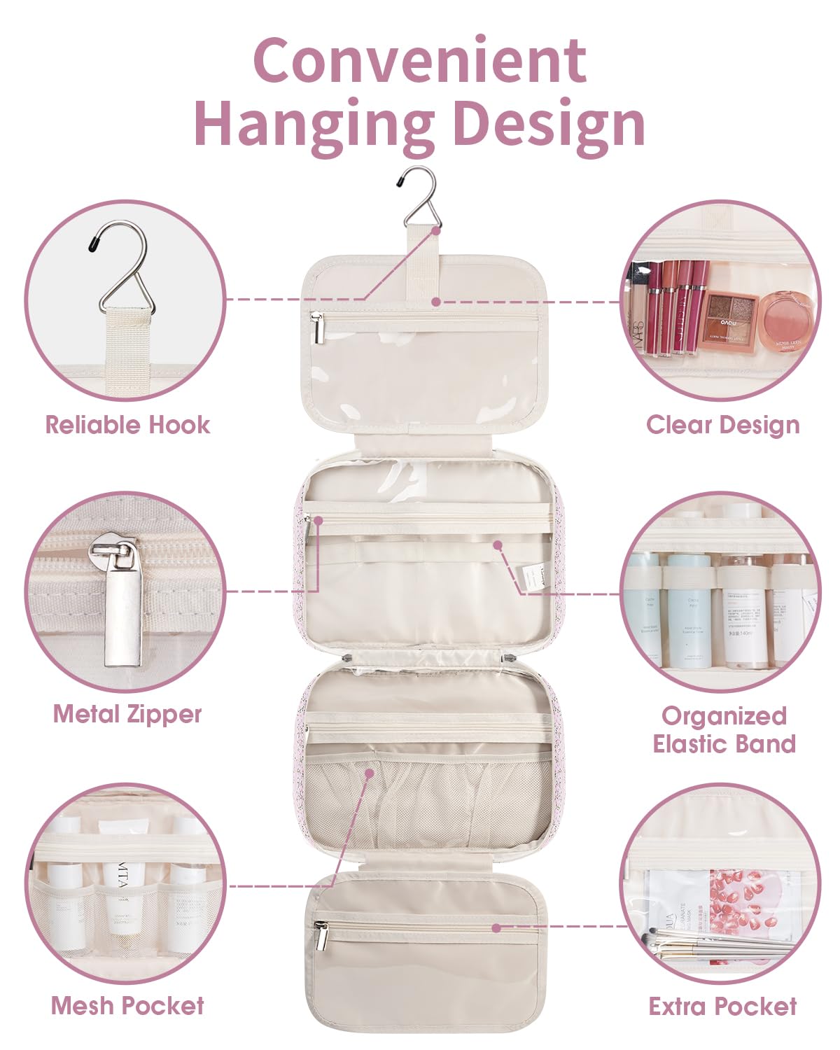 Narwey Hanging Toiletry Bag side view with zippers