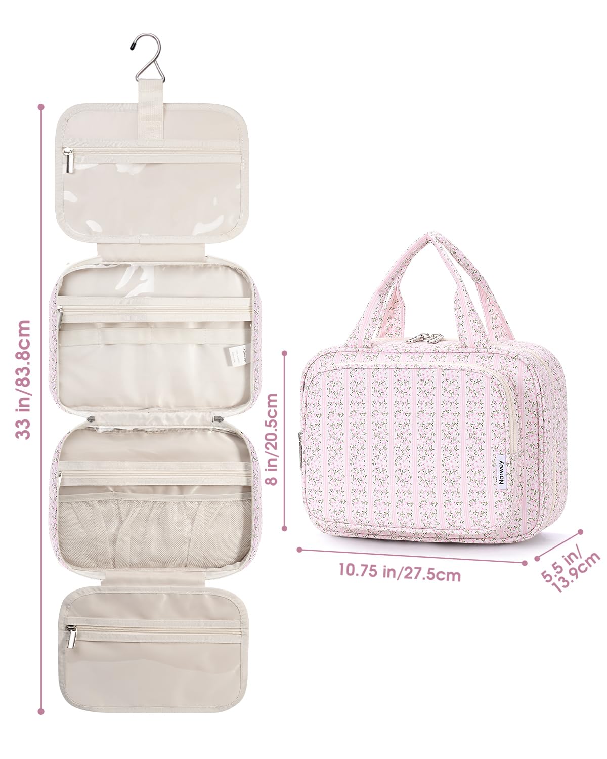 Narwey Hanging Toiletry Bag with toiletries organized inside