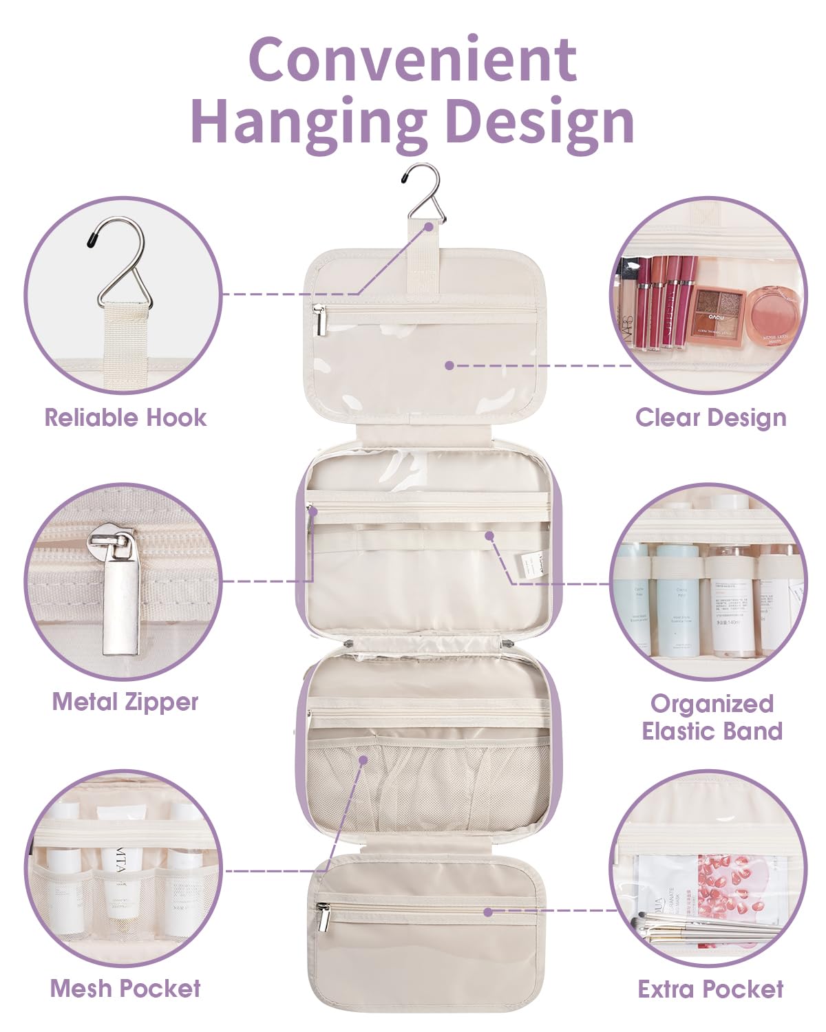 Narwey Hanging Toiletry Bag with travel-size toiletries inside