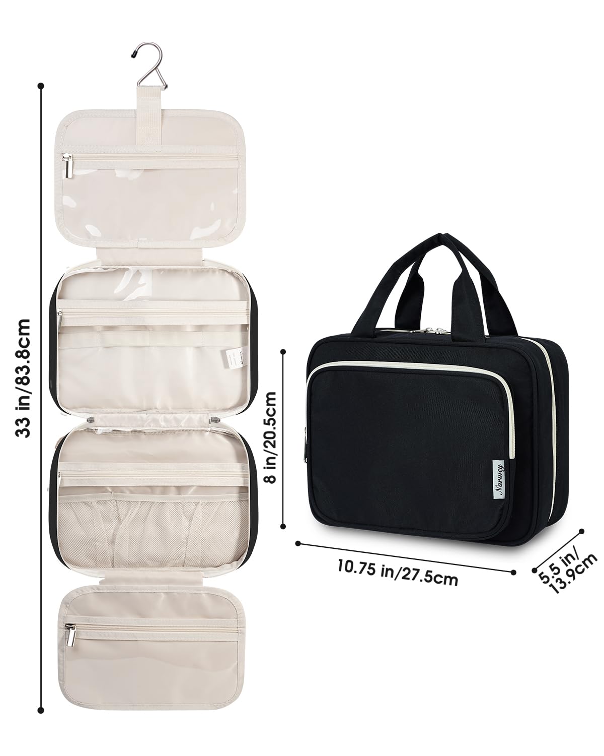 Narwey Hanging Toiletry Bag zipper detail