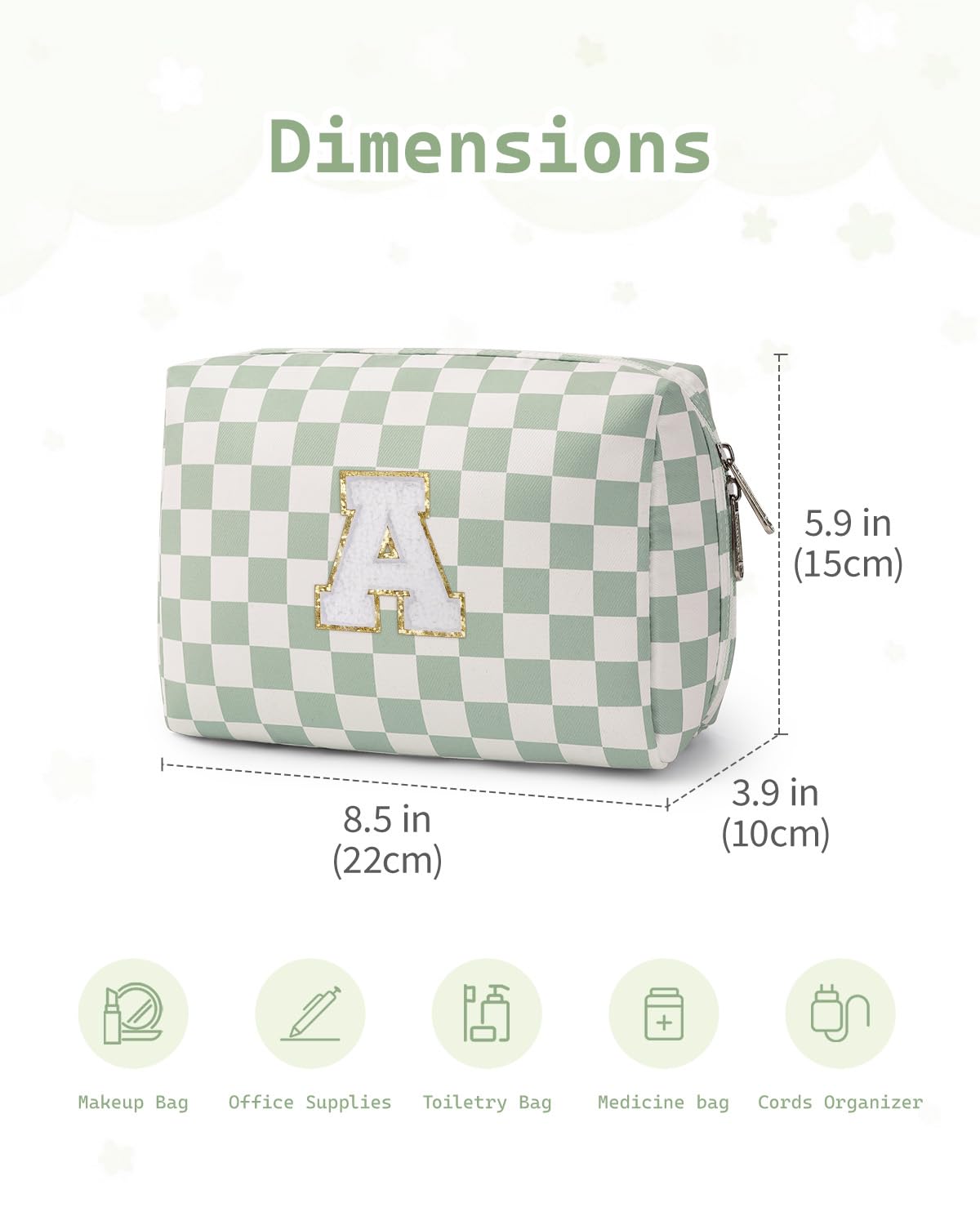Narwey Initial Makeup Bag displayed with beauty accessories