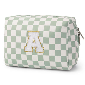 Narwey Initial Makeup Bag front view with personalized chenille letter