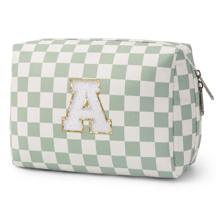 Narwey Initial Makeup Bag front view with personalized chenille letter