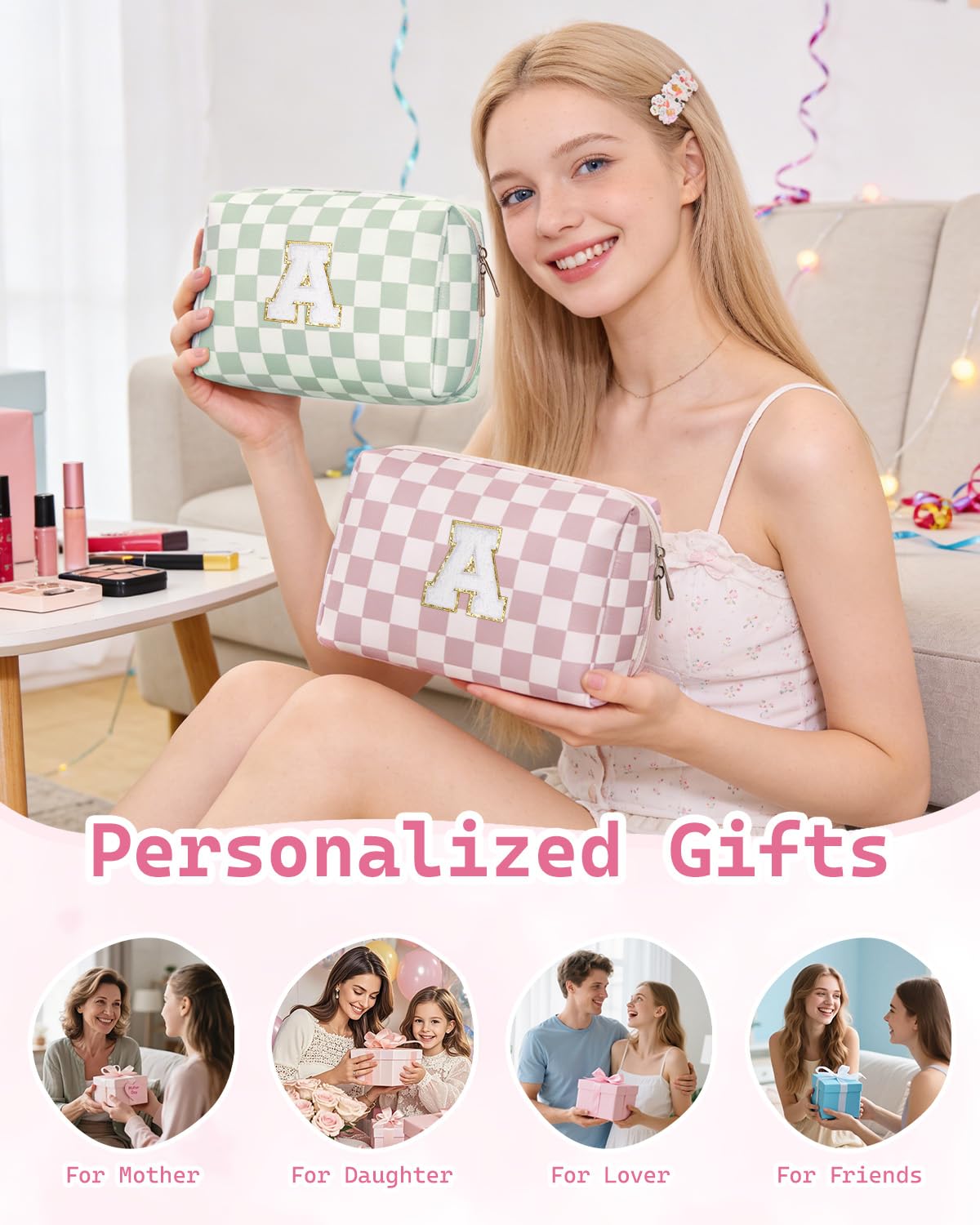 Narwey Initial Makeup Bag in a lifestyle setting with flowers