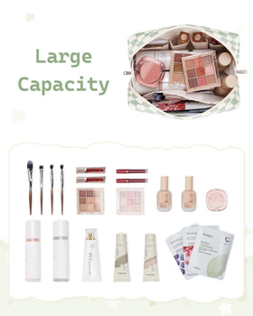 Narwey Initial Makeup Bag spacious interior with makeup organized