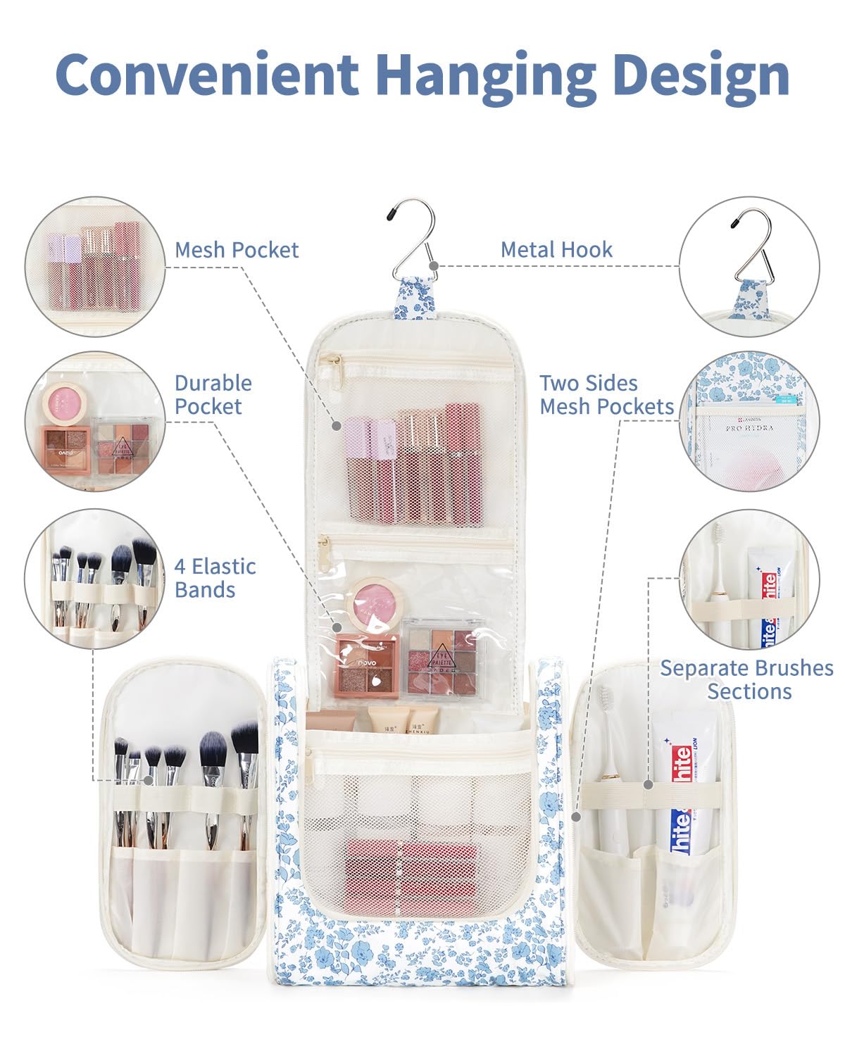 Narwey Large Hanging Toiletry Bag open showing compartments